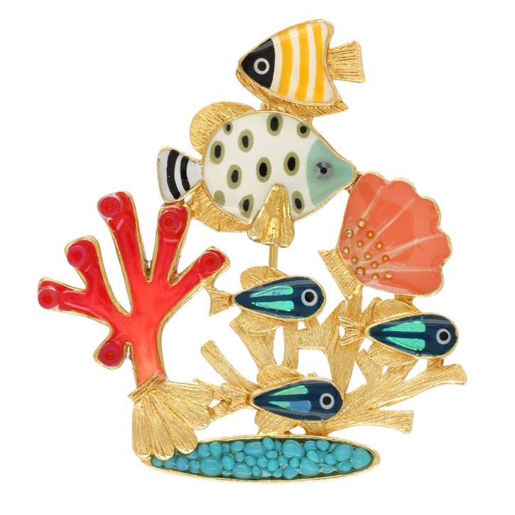 Brosche "Pacific" Fische, Korallen & Muscheln
